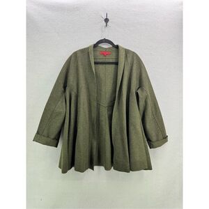 Shamask Olive Green Boiled Wool Reverse Hem Open Cardigan Sweater Size M
